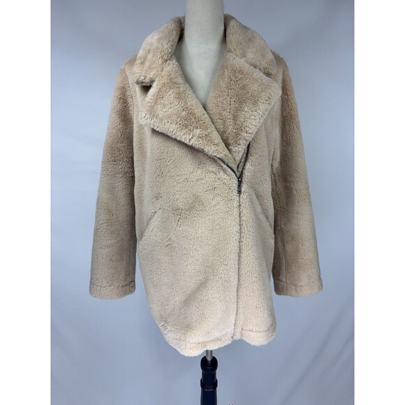Apparis Rose Faux Fur Tan Moto Jacket XL Winter Coat Fall Zip Collared Teddy - Picture 1 of 12